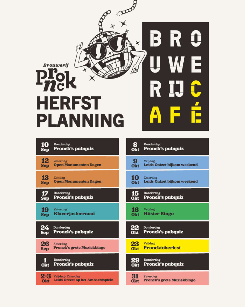 Herfstplanning Brouwerijcafé Pronck Leiden
